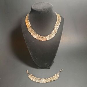 Oxidized German Silver Necklace & Matching Bracelet with Coin-Shaped Pendants